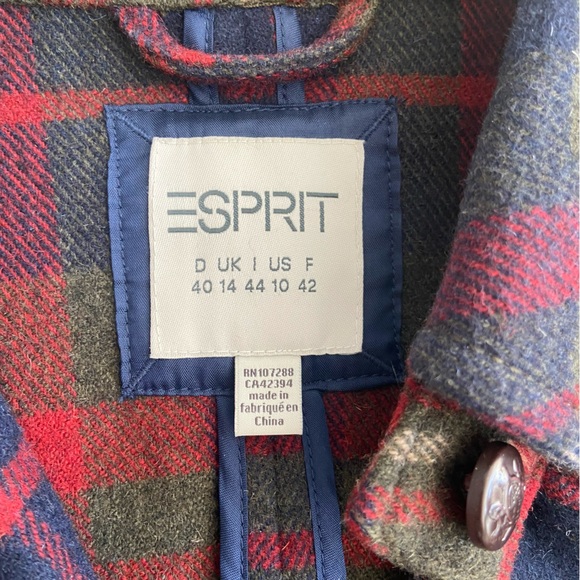 ESPRIT Tartan Wool Blend Tailored Blazer Jacket Size 10 Red Blue Preppy EUC - Picture 4 of 8